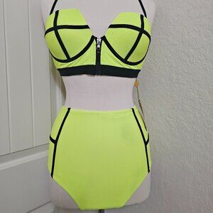 Neon green 2 piece retro bikini